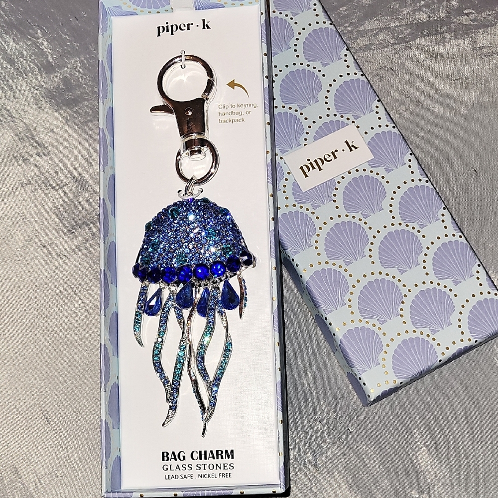 Piper K JELLYFISH Blue and Silver GEM DETAILED Key & Card Holder Ti